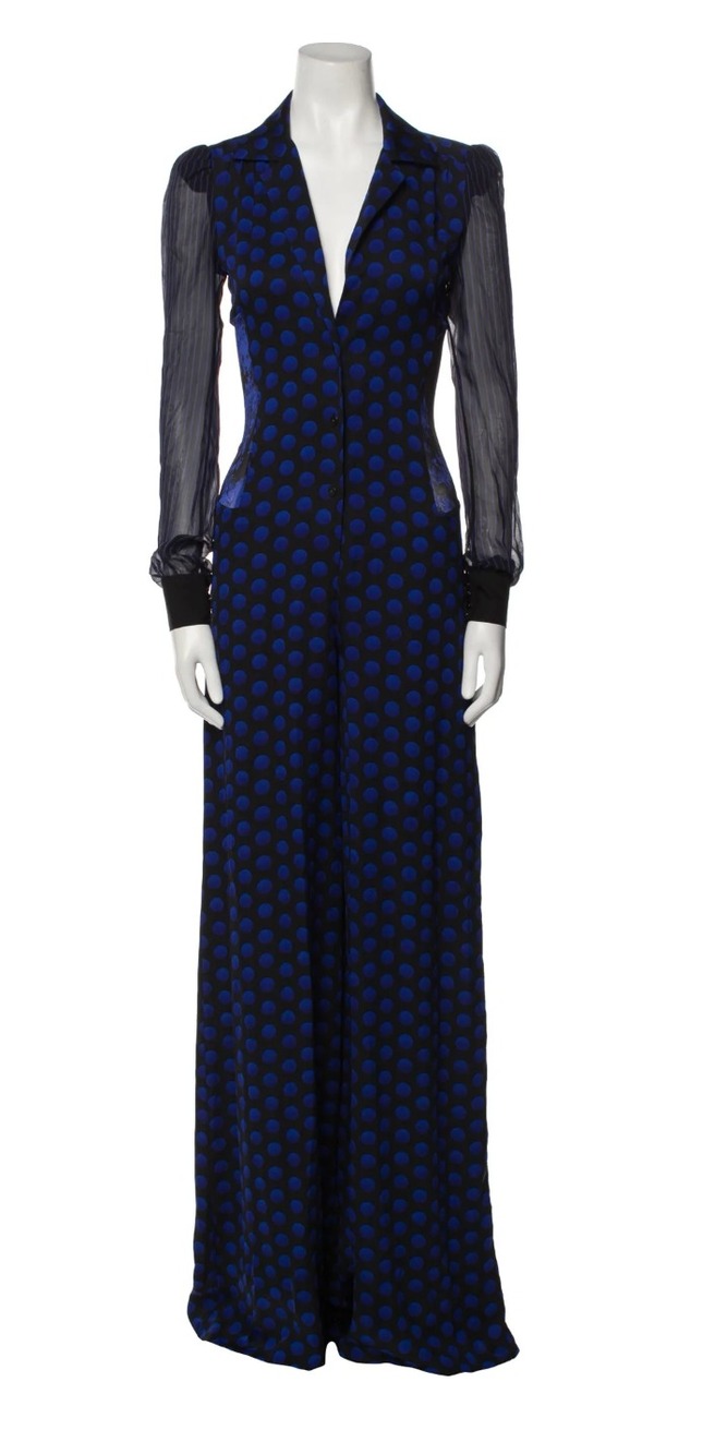 Diane Von Furstenberg Polka Dot Plunge Neckline Jumpsuit